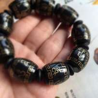 新疆和田玉墨玉金银错手串 玉质细腻油润